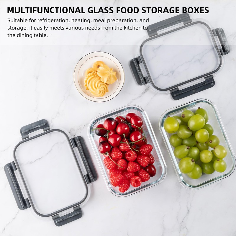 HAKEEMI 10 Pack 22oz Glass Food Storage Containers with Lids,