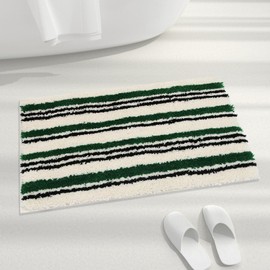 Alfombra de baño antideslizante de rayas verde oscuro, alfombra de baño de microfibra absorbente esponjosa, lavable, bonita alfombra de baño para fregadero, tina y ducha, 31 x 20 pulgadas