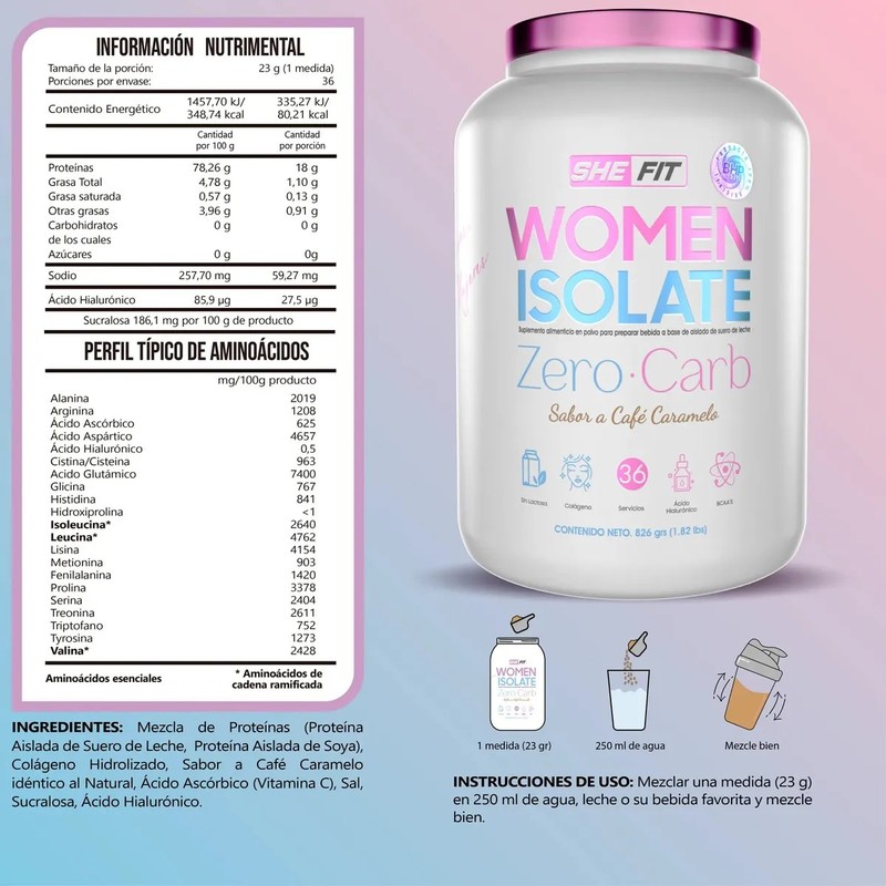 Bhp- She Fit- Women Isolate Zero Carb 36 Servicios. Sabor