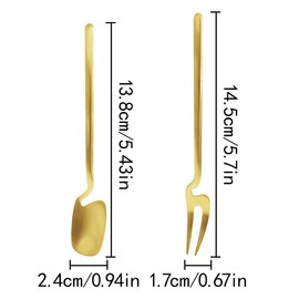 HAIKING Dessert Fork Spoon, 4 Pcs Gold and Silver Stainless Steel Hanging Tableware for Coffee, Sugar, Tea, Ice Cream (2 Styles)