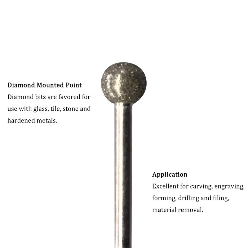 20Pcs Diamond Mounted Point, 8mm Ball Head, 3mm Shank, Diamond