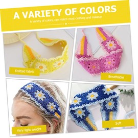 SAFIGLE 3Pcs Crochet Headbands for Women Floral Knitted Hair Accessories Breathable Comfortable Stretchy Hair Wraps Yellow Blue Pink for All Seasons