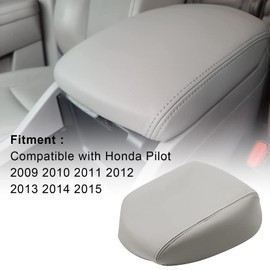 Priprilod Gray Leather Armrest Center Console Lid Replacement Cover Compatible with Honda Pilot 2009 2010 2011 2012 2013 2014 2015 (only Leather Part)