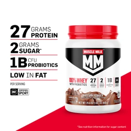 Muscle Milk 100% Whey Protein Powder - Unflavored - 1 Pound, 12 Servings - Contains 25g Protein and 6g Fiber - No Added Sweeteners, Flavors, or Colors - NSF Certified for Sport - Packaging May Vary