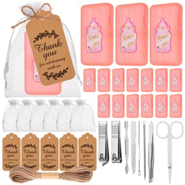 24Pcs Baby Shower Party Favors Manicure Set Nail Clippers Pedicure Kit 8 in 1 Grooming Kit Professional Nail Care Tools Appreciation Gift with Pink Sticker and Travel Case Souvenirs for Guests