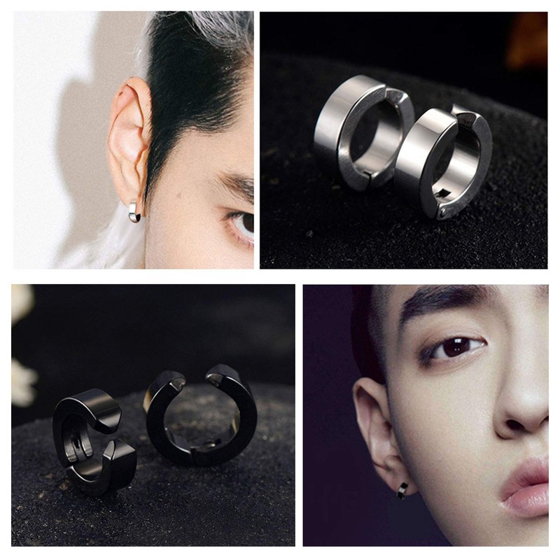 Gokei Men’s Fake Earrings, Cross Ring Earrings, Non-Hole Hoop Earrings,