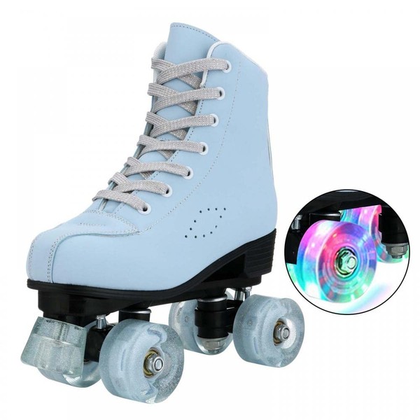 XUDREZ Roller Skates for Women Girls, SkyBlue Premium Frosted Material Roller Skates, Classic Double-Row High-top Roller Skates for Beginner, Indoor Outdoor Roller Skates (Women US: 7)