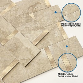 MOFIT Matte Kitchen Subway Tile Peel and Stick Backsplash Self-Adhesive Bathroom Wall Tiles Waterproof 3D Metal and Marble Mosaic Panels Heat Resistant Fireplace(Rust Beige 10Tiles)