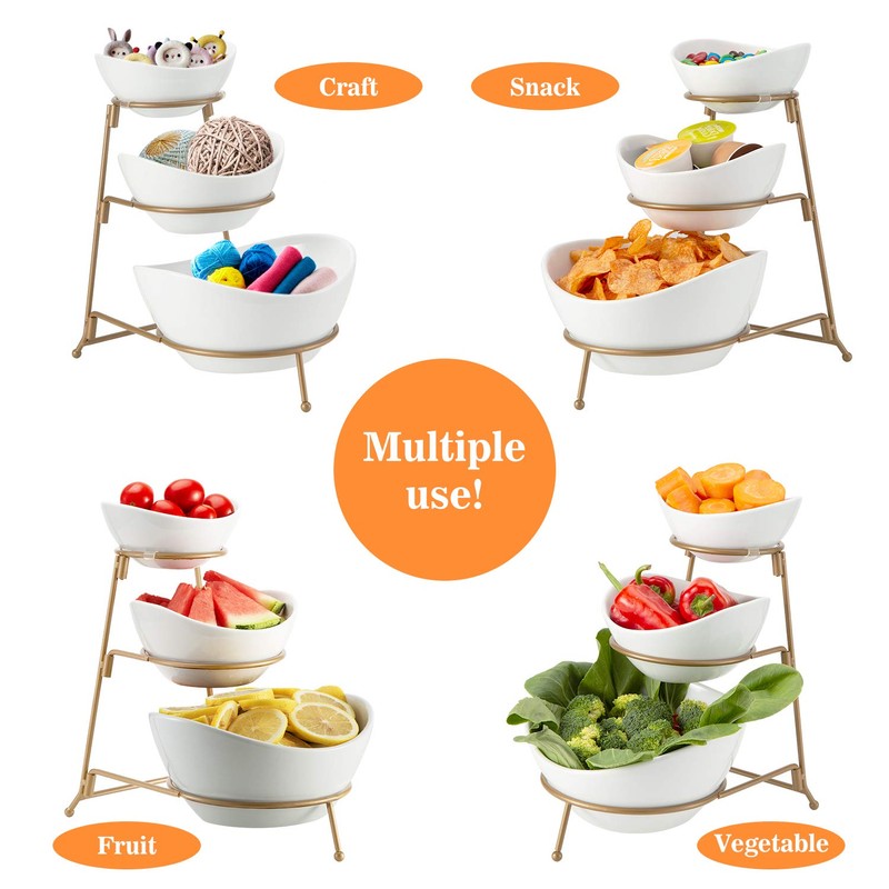 HBlife 3 Tier Serving Stand Oval Serving Bowl with Metal