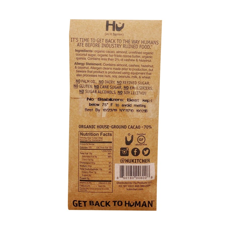 Hu Kitchen Almond Butter & Puffed Quinoa Chocolate Bar, 2.1