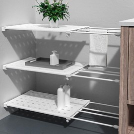 YushengTai Adjustable Shelves for Cupboard, Expandable Shelves Cupboard Shelf, Nail-free Telescopic Shelf Divider for Wardrobe, Cupboard, Kitchen, Bathroom