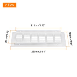 sourcing map Air Vents Cover, 2Pcs 250 x 100mm Aluminum Alloy Mesh Air Return Vent Cover, Rectangle Louvered Ventilation Grille for Shoe Cabinet Wardrobe (Silver)