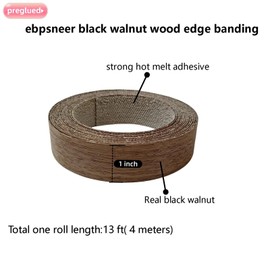 Real Black Walnut Wood Veneer Edge Banding Tape,1''×13' Preglued Iron On Edging Band Roll with Self Hot Melt Adhesive, Prefinished Flexible Edgebanding Strip for Laminate Furniture Cabinet Repair