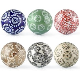 Lejoy Decorative Porcelain Balls, 3.2" Centerpiece Balls Set, Floating Ceramic Orbs Spheres for Bowl, Vase, Basket, Dish, Fish Tank, Home Decor, Pack of 6 (Assorted Geometric)