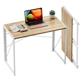 Coavas Folding Desk 31.5 inch Foldable Small Portable Computer Desks, Spaces Saving Writing Sturdy Table for Bedroom, Home Office, Dorm, Apartment, Pre Assembled, White Oak