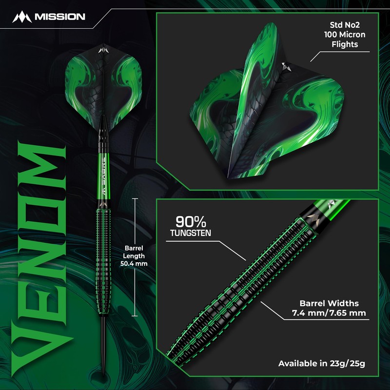 Mission Darts | Venom Darts | Black & Green |