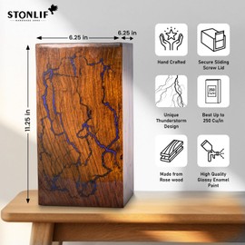 STONLIF Wooden Urns for Human Ashes Adult Male, Female - Wood Urn for Ashes for Women, Resin Decorative Urns - Memorial, Burial Wooden Cremation Urns for Human Ashes Large Upto 250 lbs, Purple - 1pc