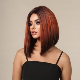 BERON Black Red Ombre Bob Wigs Straight Short Hair Wigs for Women Ombre Color Middle Part Synthetic Wigs Daily Party Use