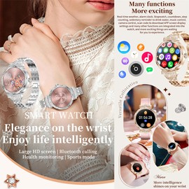 LWEARKD Women's Smartwatch with Bluetooth Calls, 1.32 Inch AMOLED Touch Colour Display, 5 ATM Fitness Watch with SpO2 Blood Pressure Monitor, Heart Rate, Pedometer, Sleep Monitor, Fitness Watch for