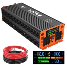 Power Inverter for Vehicle 2000 Watt Car Inverter 12V to 110V Modified Sine Wave Inverter with 2 AC Outlets, USB Port, Dual Smart Fans, Cables Included for Home, RV, Outdoor, Camping, Boat New Upgrade
