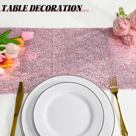6 Pack 12 x 72 Inch Pink Sequin Table Runner, Sparkly Glitter Table Runners for Wedding, Birthday, Bachelorette, Baby Shower, Holiday Party Decorations Supplies