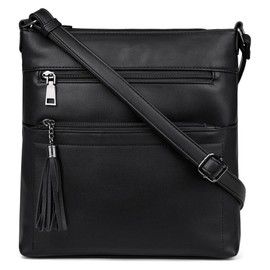 UTO Crossbody Bag for Women Trendy Leather Vegan Multi Pockets Ladies Shoulder Handbag Purse Tassel CA