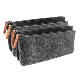 TTQiAnJ Pack of 4 Felt Pencil Case, Multifunctional Stationery Bag, for Pens, Pencils, Highlighters, Other Office, School Supplies, 8.2 x 3.5 Inches, Black, Grey, black, Pocket organiser