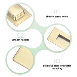 M METERXITY 2-Pack Recessed Finger Pulls, 5.90 Inch Square 304 Stainless Steel Sliding Closet Door Handles for Barn Door, Rectangular Flush Pulls Handles [Gold Tone]