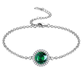 beautlace May Birthstone Bracelets Silver Plated Round Shape Charm Bracelet Green Birthstone Jewelry Birthday Gifts for Men and Women KB0017G