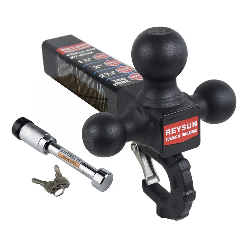 REYSUN Trailer Hitch 864011L Tri Ball Mount with Hook, Tactical