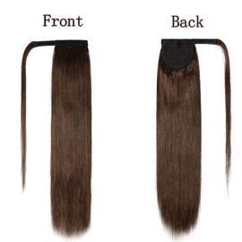 Rich Choices Ponytail Extension Human Hair Real Hair Ponytail Extension Balayage Medium Brown 18 Inch 90g One Piece Clip In Wrap Around Long Ponytail Extension Straight For Women #4