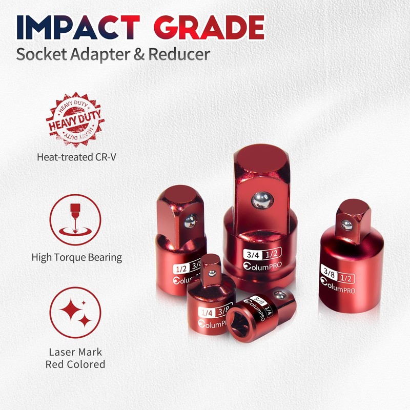 ColumPRO 5PCS Impact Socket Adapter Set,Socket Converter&Reducer,1/2 to 3/4,1/2 to