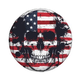 Skull with American Flag Spare Tire Cover, Universal Wheel Tire Cover Funny Skull Skeleton Tire Protectors for Trailer RV SUV Truck Camper 15 Inch
