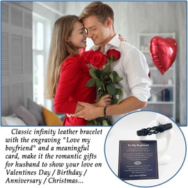 YBISNAIRE Valentines Day Boyfriend Gifts Valentines Gifts for Him Men, Cool Love Infinity Leather Bracelet Birthday Gift Present To My Boyfriend BF Gifts from Girlfriend, Men Christmas Bracelet Gift