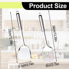 Spatulas for Cooking, Spatula, 2 Pcs Silver Stainless Steel Spatula Set, Slotted Turner and Solid Turner, Cooking Utensils for Fish,Eggs,Pancakes, Dishwasher Safe