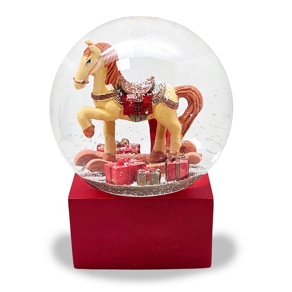 Christmas Snow Globe Rocking Horse Gifts Red Base Height 12