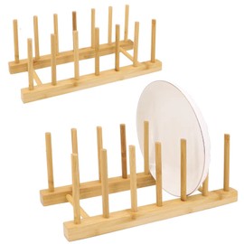 2-Piece Vertical Wooden Plate Rack, Dish Rack, Pot lid Rack, Kitchen Storage Rack Such as Cups, Books, Cutting Boards, Saucers, etc. 6-Slot Vertical Drying Rack