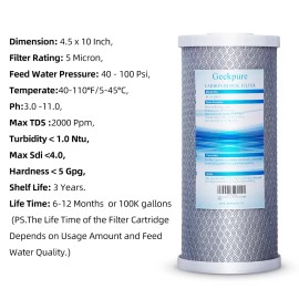 Geekpure Whole House Carbon Block Replacement Water Filters 5 Mic 4.5x10 Pack 4