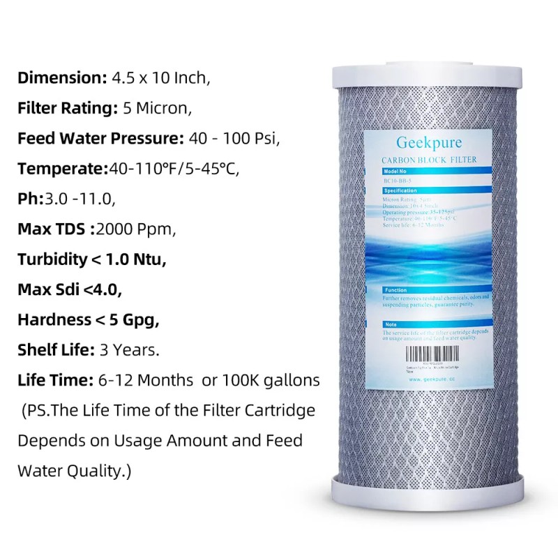 Geekpure Whole House Carbon Block Replacement Water Filters 5 Mic