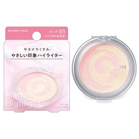 Kiss Me Ferme Marble Highlighter 01 Pink 0.1 oz (3.4 g) Flourish Pink x Dull Cover Beige Powder Highlight