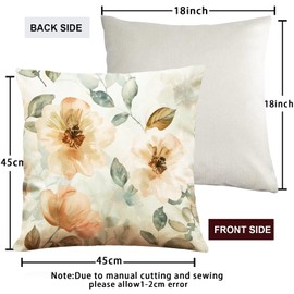 Flower Cushion Cover 45 x 45 cm, Set of 4, Flower Cushion 45 x 45, Boho Decorative Outdoor Cushion, Balcony Cushion Aesthetic Suitable for Living Room, Bedroom, Outdoor Upholstery