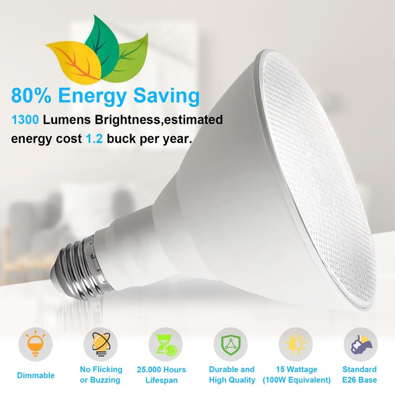 Vannise Par38 LED Flood Light Bulbs High Output 1300LM 120W