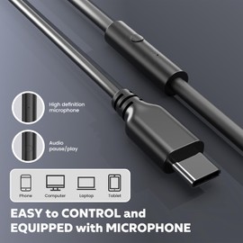 yoygerty 2025 Upgraded USB Type C Wired Headphones, Over-Ear Headphones with Microphone and Volume Control Foldable Corded Stereo for Smartphone Tablet(Black)