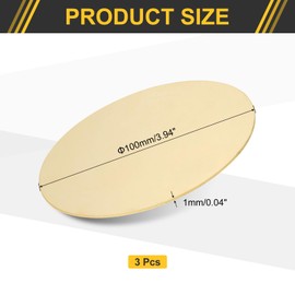 sourcing map 3Pcs Brass Round Plate, 0.04"(1mm) Thick 4"(100mm) Dia H62 Brass Round Disc Blank Round Metal Sheet Copper Circle Disc for Metal Stamping DIY Crafts