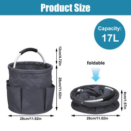 Qivine 17L Cleaning Caddy with Handle, Cleaning Supply Caddy Foldable Cleaning Caddy Cleaning Products Organizers Portable Cleaning Bucket Organiser for Storing Towels (Dark Gray)