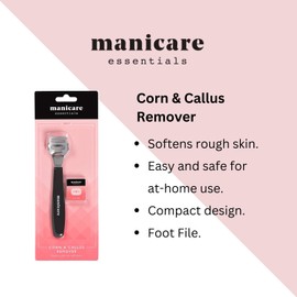 Manicare Manicare Corn And Callus Remover, Pedicure Tool For Safely Removing Corns, Calluses, Dead, Dry Hard Skin, Includes 10 Replacement Heads, Foot And Heel Scrubber Scraper, Corn Plane, Footcare