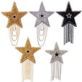 5Pcs Rhinestone Star Tassel Repair Patches, Shiny Five-Pointed Star Pattern Iron on Patches for Hats Jeans Bag Dress Pants DIY Accessories