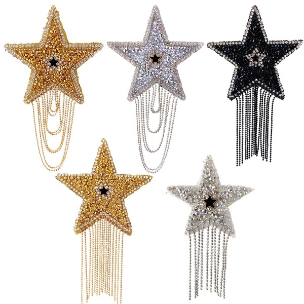 5Pcs Rhinestone Star Tassel Repair Patches, Shiny Five-Pointed Star Pattern