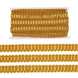 HOBBIESAY Braid Trim Gold Edge Woven Braid Trim 15 Yards 2mm Polyester Decoration Border Decorative Ribbon Wave Pattern Gold Trim Ribbon for Sewing,Gift Package Wrapping