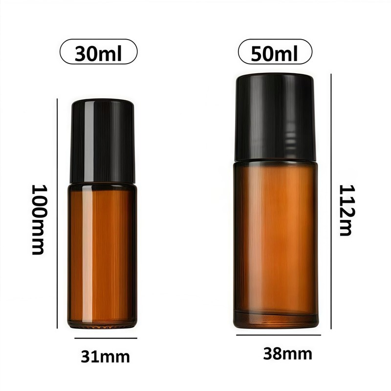 Tustao 2Pcs 50ml Brown Glass Essential Oil Roller Bottles Refillable